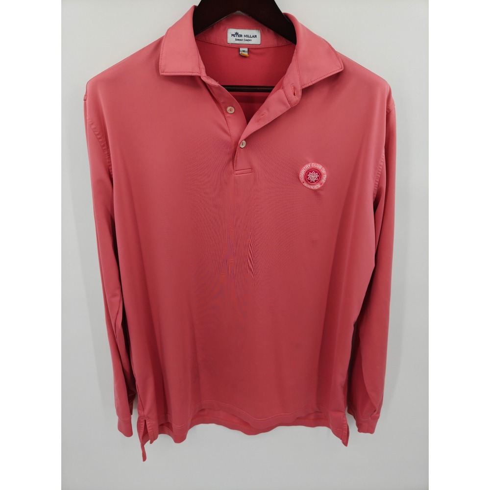Peter Millar Summer Comfort Mens M Salmon Pink Long Sleeve Golf Polo MS19EK01SLS